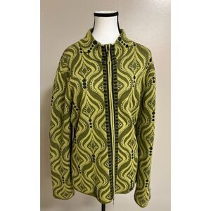 Vintage CoVelo abstract green and black full zip sweater. Size L/XL.